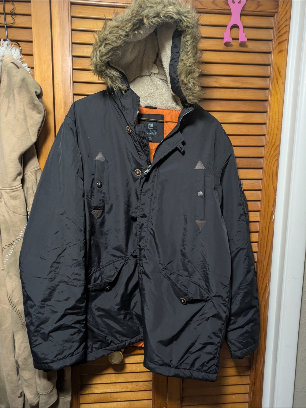 Men's Black Premium By EMP Insulated Parka Jacket with Faux-Fur Hood